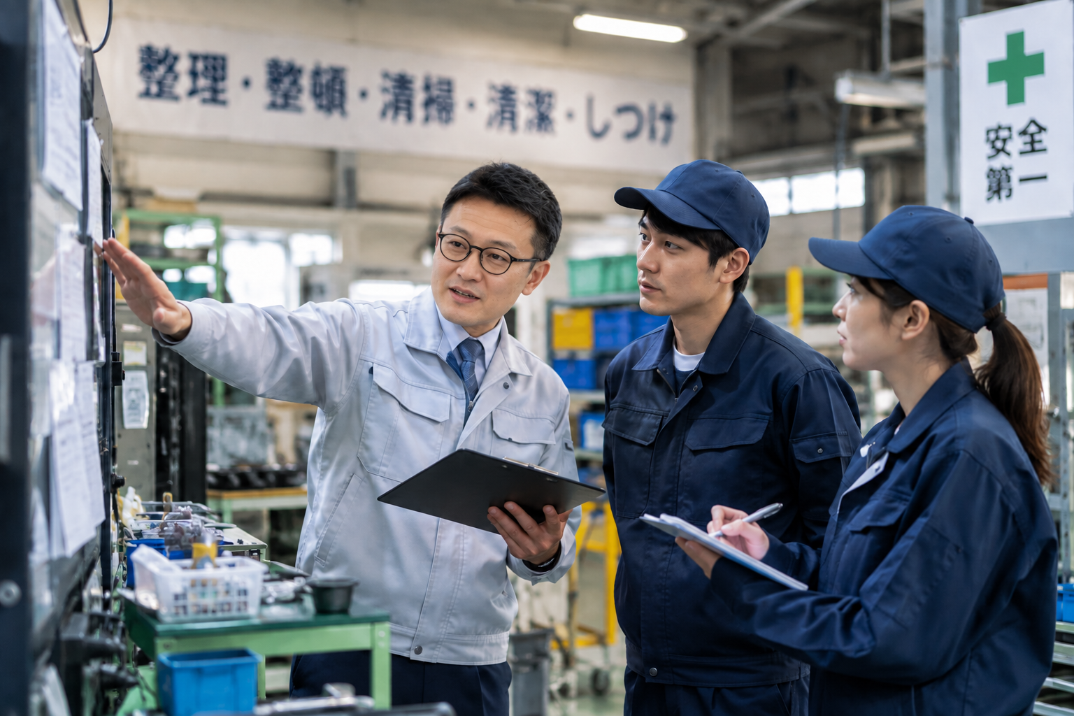 製造現場で5s活動について説明する様子